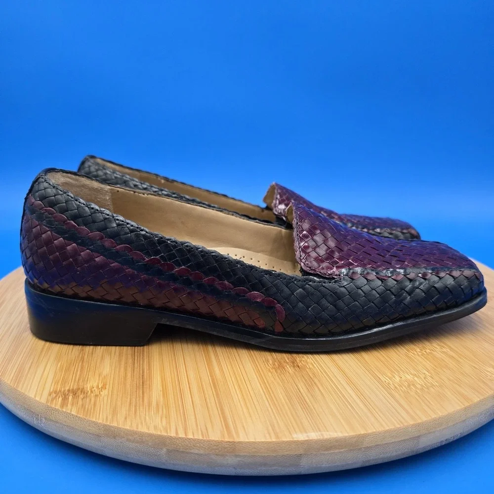 Trotters Lori Loafers Women's 5.5M‎ Cordovan & Black Leather Basket Weave EUC